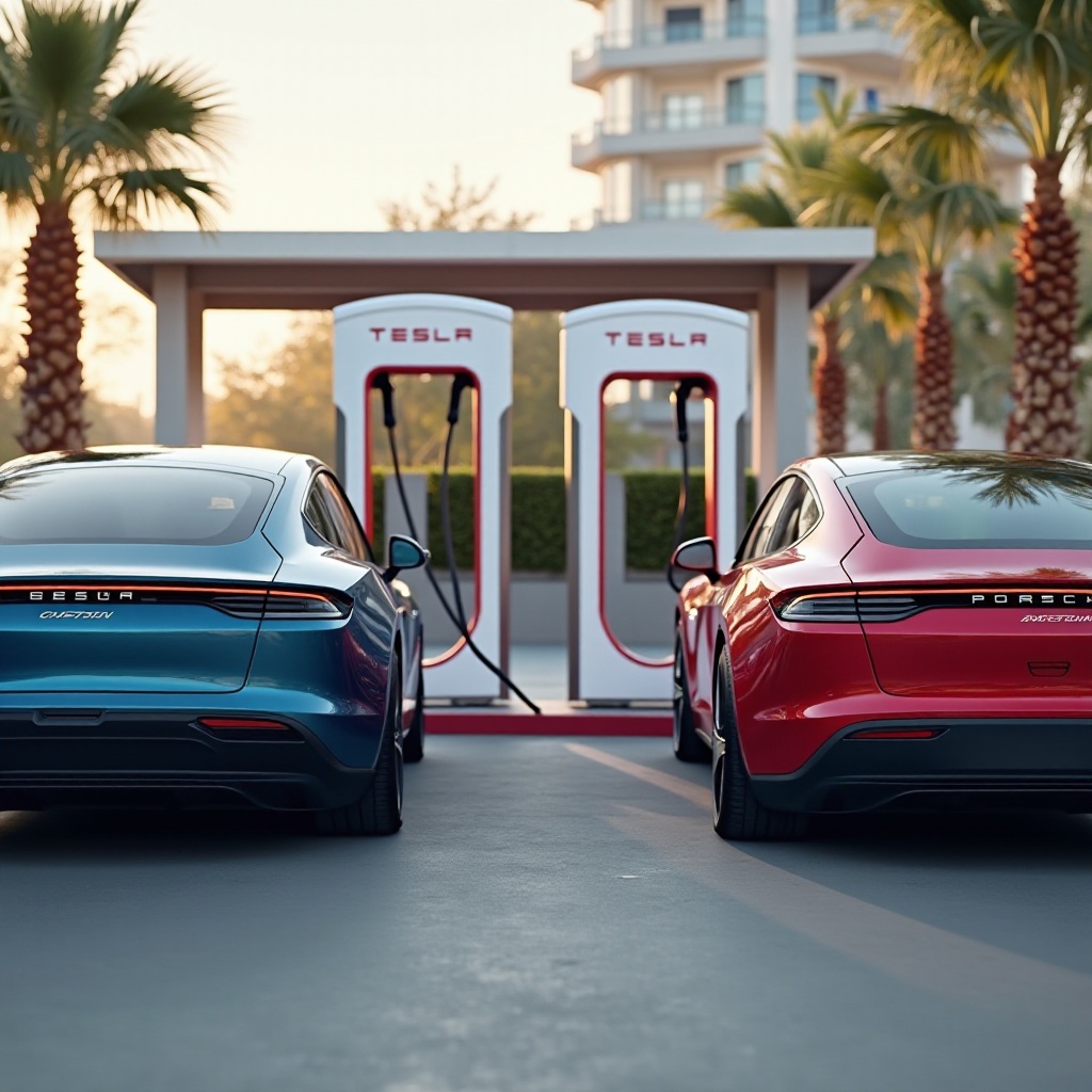 cargar el Taycan en la estación de Tesla