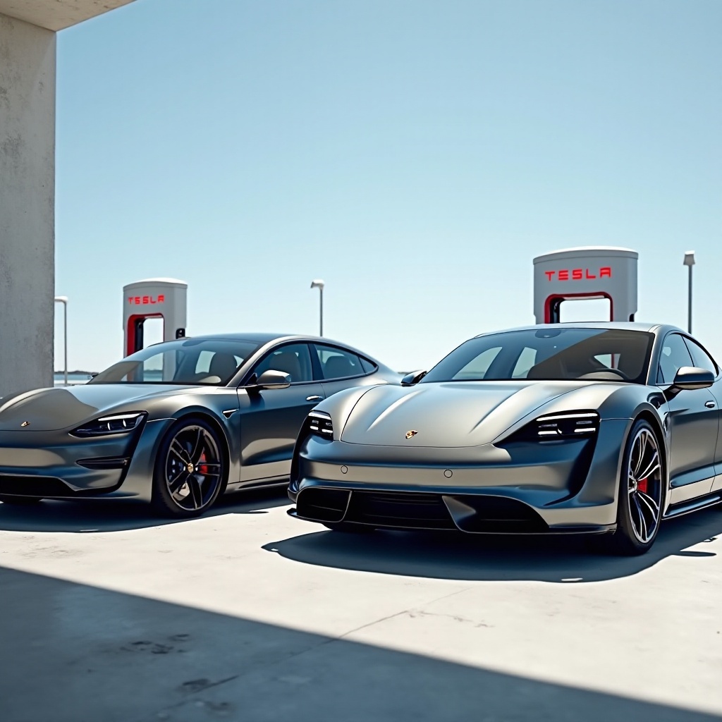 caricare il Taycan alla stazione Tesla