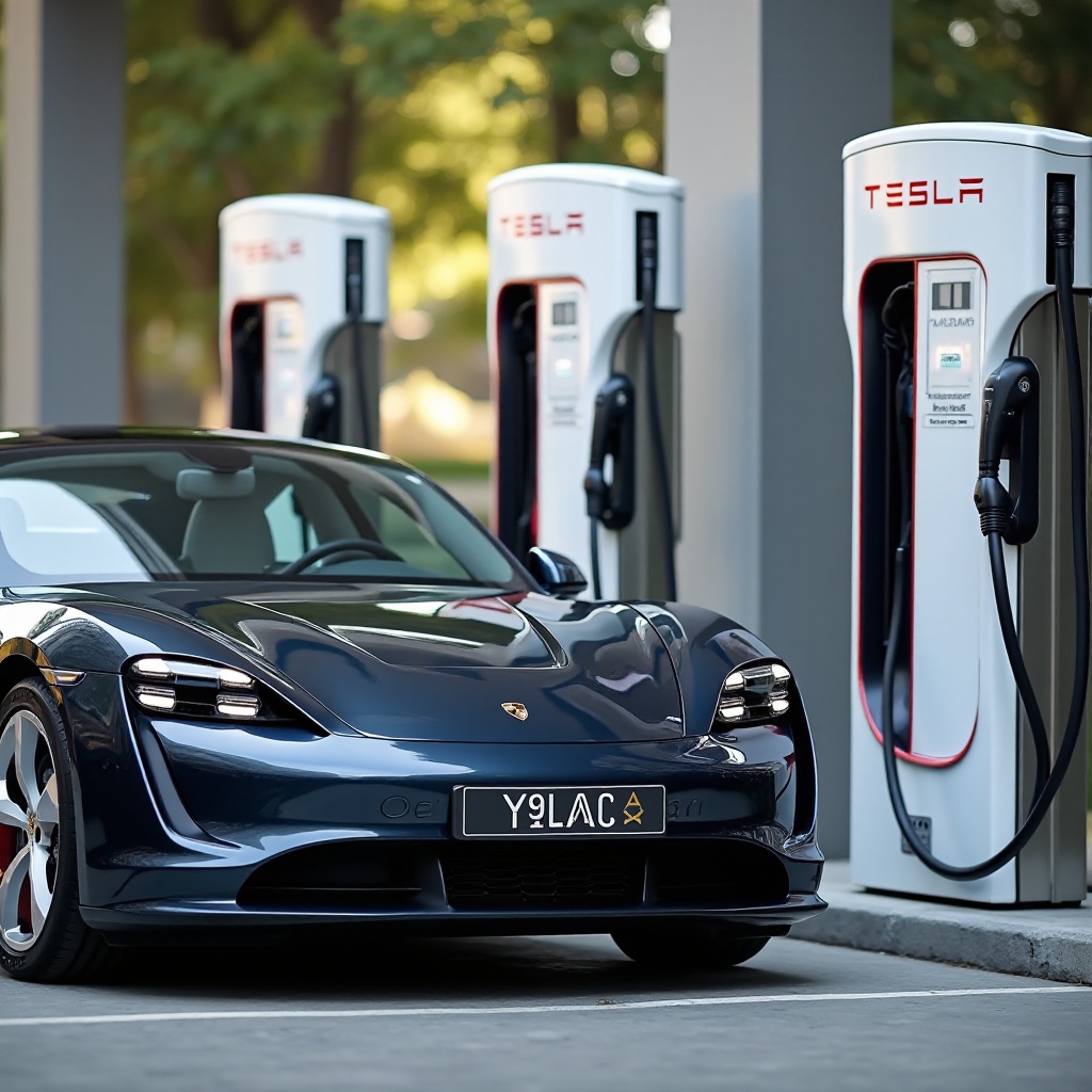 charge taycan at tesla station