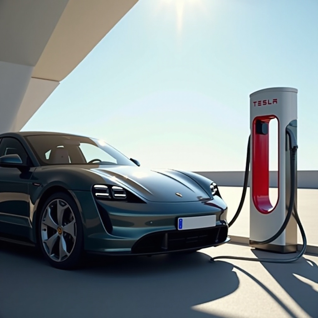 den Taycan an der Tesla-Station aufladen