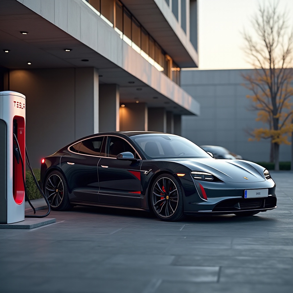 den Taycan an der Tesla-Station aufladen