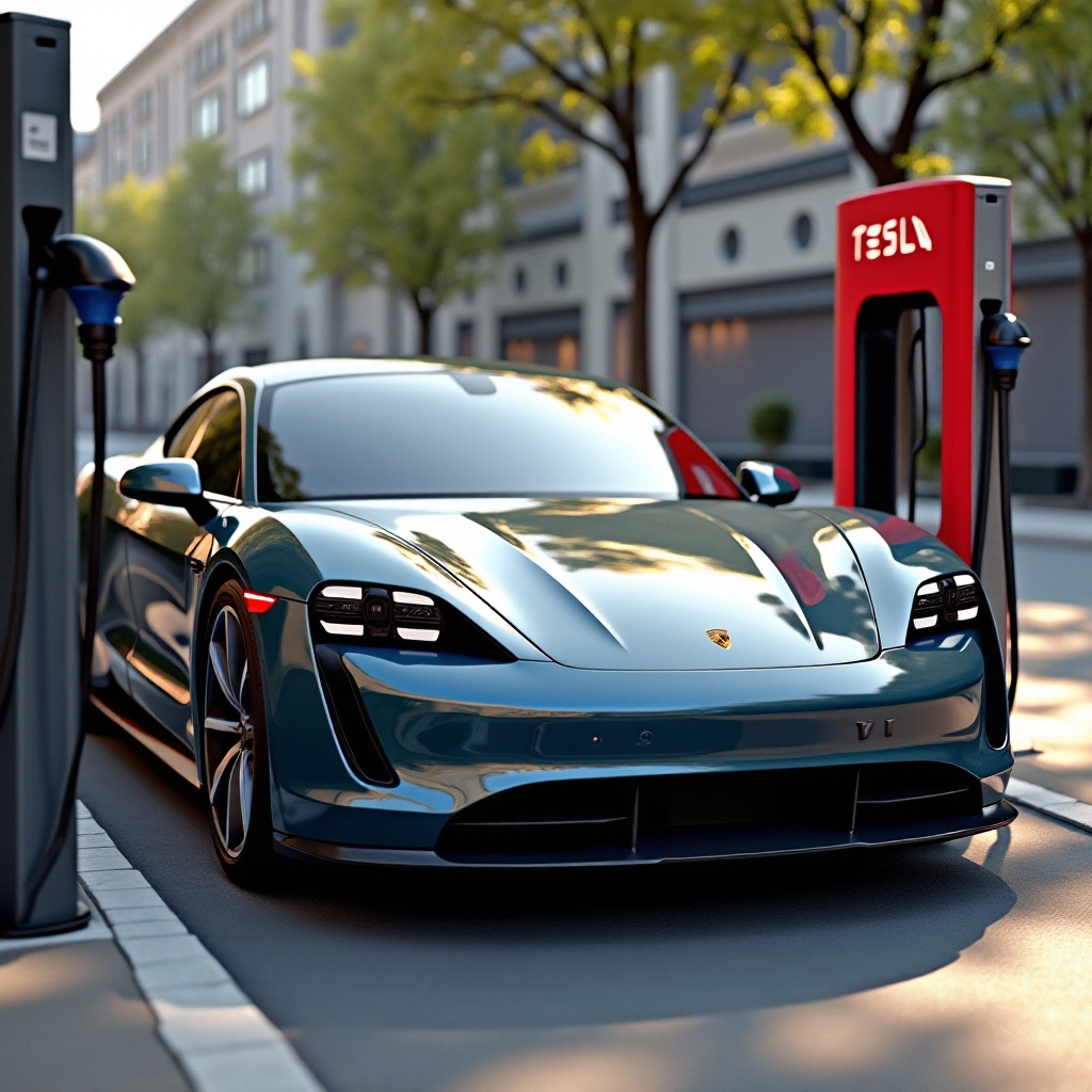 charger le Taycan à la station Tesla