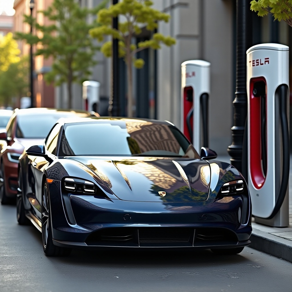 ladata Taycan Tesla-asemalla